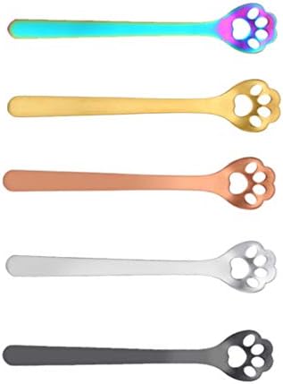  Cooking Spoon Coffee Spoon 5PCS Stainless Steel Stirring Spoon Mini Slotted Spoon Paw Shape Dessert Spoon Rainbow Coffee Spoons Espresso Beverage Drink Stirrer Ice Cream Spoon Serving Spoon