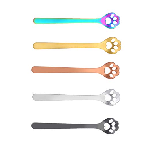  Cooking Spoon Coffee Spoon 5PCS Stainless Steel Stirring Spoon Mini Slotted Spoon Paw Shape Dessert Spoon Rainbow Coffee Spoons Espresso Beverage Drink Stirrer Ice Cream Spoon Serving Spoon