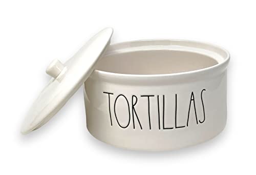  Ae Dunn TORTILLAS Warmer - Ceramic - Dishwasher And Microwave Safe - 8 In Diameter / 4 In Tall