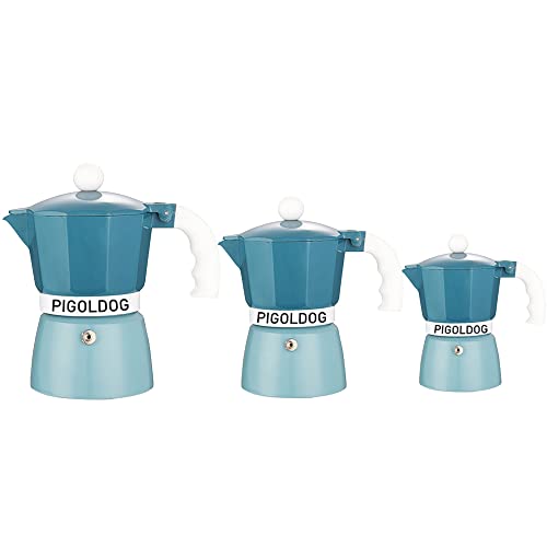  PIGOLDOG Multicolors Classic Italian Espresso Maker Stovetop,3 Cups And 150ml Coffee Maker Moka Pot ,Cuban And Greca Coffee Maker,Octagonal Coffee Pot,Brewer Coffee Percolator Stovetop (BLue) (CN258)