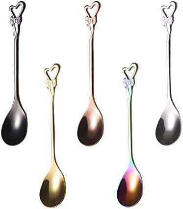  5-Piece Wing Spoon Coffee Teaspoon,SUS 304 Stainless Steel,Dessert Scoop For Stirring,Small Multiple Colors Spoon Set,4.9" Lovely Yogurt Ice Cream Demitasse Espresso Spoon (Wing)