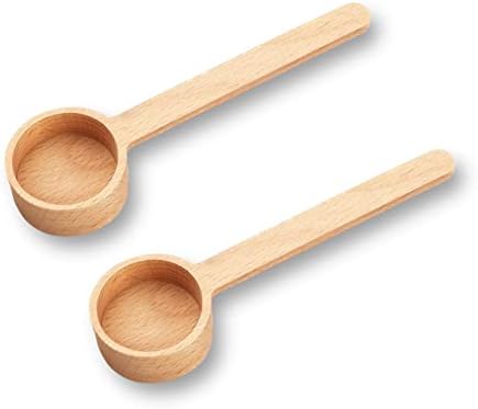  AN'S -Set Of 2 Wooden Measuring Coffee Scoop For Ground Coffee Coffee Spoon In Walnut Wood Wooden Measuring Tablespoon For Coffee Beans, Ground Beans, Protein Powder, Spices, Tea (Short, Lotus Wood)