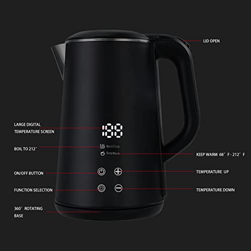  Electric Tea Kettle,Electric Kettle Temperature Control,Touch Screen Control, 12 Hour Keep Warm Function,Electric Tea Kettle With Temperature Control,BPA Free Tea Kettle,Black