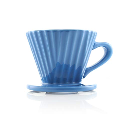  "Lotus" Ceramic Pour Over Coffee Dripper, 8 Ounces, Blue Cove