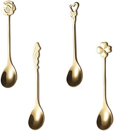  5-Piece Wing Spoon Coffee Teaspoon,SUS 304 Stainless Steel,Dessert Scoop For Stirring,Small Multiple Colors Spoon Set,4.9" Lovely Yogurt Ice Cream Demitasse Espresso Spoon (Wing)