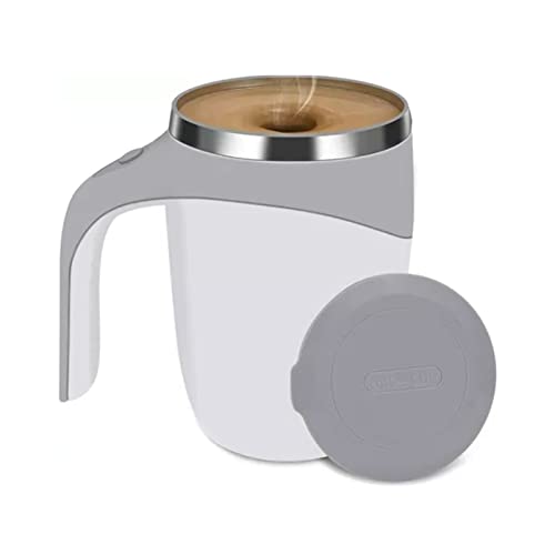  Electric Magnetic Stirring Coffee Mug, Stainless Steel Mixing Mug Travel Cup Automatic Mixing Cup For Coffee Milk Cocoa, 380ML (White)