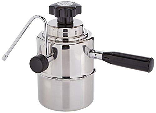 50SS Stainless Steel Stove Top Cappuccino Steamer, Black And Silver; Perfect For Frothing Cappuccino, Latte Or Chai Tea; Heavy 18/10 Stainless Steel; Bakelite Handle And Knob