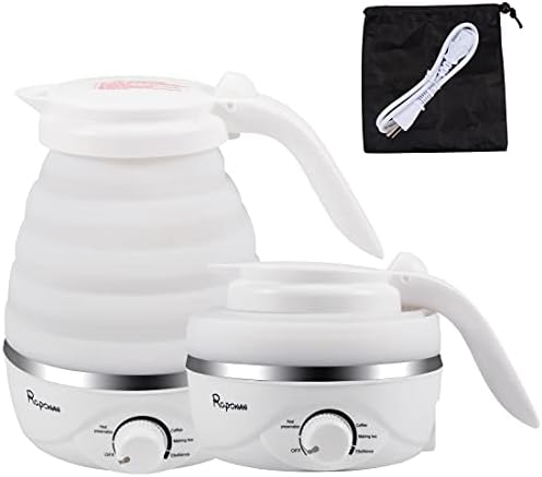  Travel Foldable Electric Kettle 700ml, Small Portable Kettle Food Grade Silicone With Separable Power Cord, Collapsible Water Heater For Tea Coffee, Boil Dry Protection 110V 850W US Plug (White)