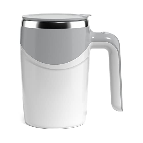  Automatic Magnetic Stirring Coffee Cup, Self Stirring Mug Auto Self Mixing Stainless Steel Cup For Coffee Tea Hot Chocolate Milk Mug Fit Home Office Travel (Not Include Battery)-Light Grey