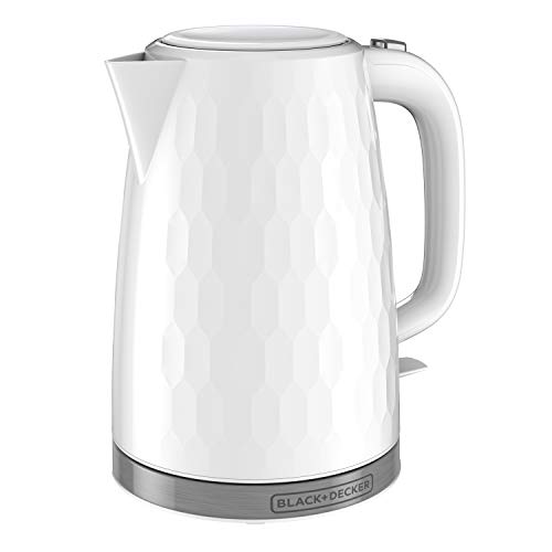 Black & Decker Honeycomb Collection Rapid Boil 1.7L Electric Cordless Kettle With Premium Textured Finish, White, KE1560W