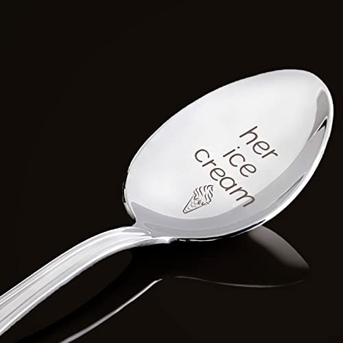  2 Pieces Her Ice Cream Spoon, Engraved Stainless Steel Espresso Spoon Funny Coffee Lovers Gift For Friends Or Family