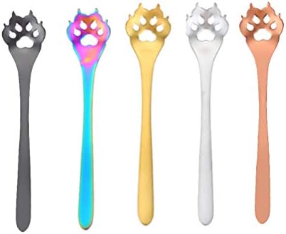  Cooking Spoon Coffee Spoon 5PCS Stainless Steel Stirring Spoon Mini Slotted Spoon Paw Shape Dessert Spoon Rainbow Coffee Spoons Espresso Beverage Drink Stirrer Ice Cream Spoon Serving Spoon