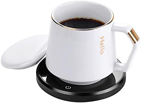  Coffee Mug Warmer & Mug Set, KRGMNHR Smart Coffee Warmer For Desk With Auto Shut Off For Desk Home Office Use, Pressure-Activated Technology, 15oz Flat-Bottomed Ceramic Mug, Black Set (Upgrade)