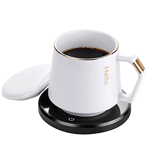  Coffee Mug Warmer & Mug Set, KRGMNHR Smart Coffee Warmer For Desk With Auto Shut Off For Desk Home Office Use, Pressure-Activated Technology, 15oz Flat-Bottomed Ceramic Mug, Black Set (Upgrade)