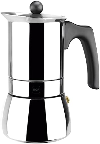  Genova - Stovetop Espresso Coffee Maker, 6 Cups Size, Made Of 18/10 Stainless Steel, Make Your Own Home Italian Coffee With This Moka Pot, Safe And Easy To Use, Cafetera, Café