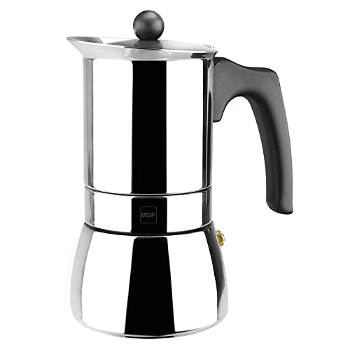  Genova - Stovetop Espresso Coffee Maker, 6 Cups Size, Made Of 18/10 Stainless Steel, Make Your Own Home Italian Coffee With This Moka Pot, Safe And Easy To Use, Cafetera, Café
