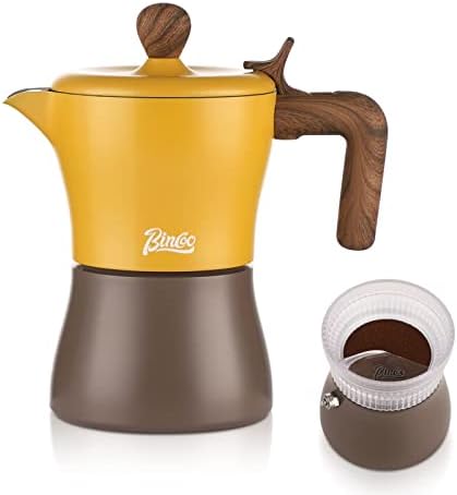  Stovetop Espresso Maker Moka Pot 3 Espresso Cup, Cuban Coffee Maker Stove Top Coffee Maker With Dosing Ring Dispenser, Moka Italian Espresso Coffee Maker（White）