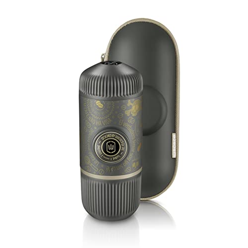 Wacaco Nanopresso Portable Espresso Maker Bundled With Protective Case, Upgrade Version Of Minipresso, 18 Bar Pressure, Portable Travel Coffee Maker, Manually Operated (Nanopresso Dark Soul Grey)