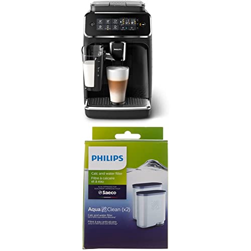  Hilips 3200 Series Fully Automatic Espresso Machine W/LatteGo, Black, EP3241/54 + Philips Saeco AquaClean Filter 2 Pack, CA6903/22