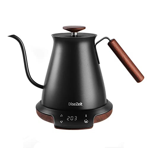  Gooseneck Electric Kettle, DiseZeit Retro Classic 0.7L Stainless Steel Smart Pour Over Kettle, ±1℉ Temperature Control, 1 Hour Keep Warm, Touch Control LCD Display, ℉/℃ Switching, Black & Wood Grain