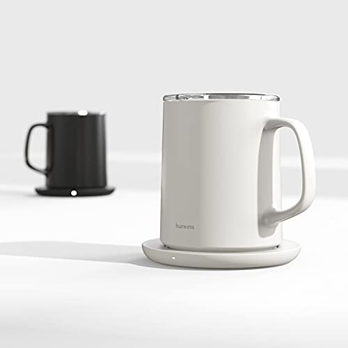  Hurkins Smug, Up To 149℉ Coffee Mug Warmer & Mug & Pctg Lid Set, Self Heated Cup With Wireless Charging Function, Office/Home For Desk. (White)