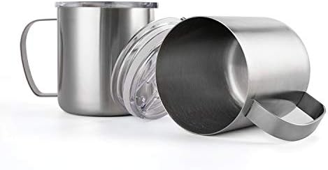  Stainless Steel Non-Insulated Coffee Mug With Handle And Lid, 13.5 Oz Single Wall, Flat Bottom, Allow Higher Heat Transfer From Cup Warmer (Sliver, 1)