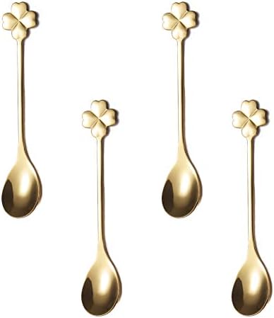  5-Piece Wing Spoon Coffee Teaspoon,SUS 304 Stainless Steel,Dessert Scoop For Stirring,Small Multiple Colors Spoon Set,4.9" Lovely Yogurt Ice Cream Demitasse Espresso Spoon (Wing)