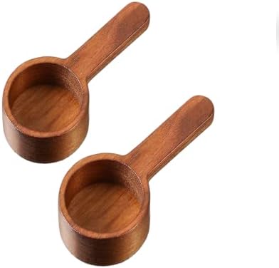  AN'S -Set Of 2 Wooden Measuring Coffee Scoop For Ground Coffee Coffee Spoon In Walnut Wood Wooden Measuring Tablespoon For Coffee Beans, Ground Beans, Protein Powder, Spices, Tea (Short, Lotus Wood)