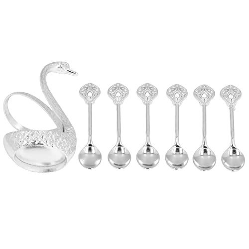  Coffee Spoon Holder, Highly Durable Coffee Spoon Set Glossy Surface Bright Color Elegant Swan For Hotel For Office For Home(Silver)