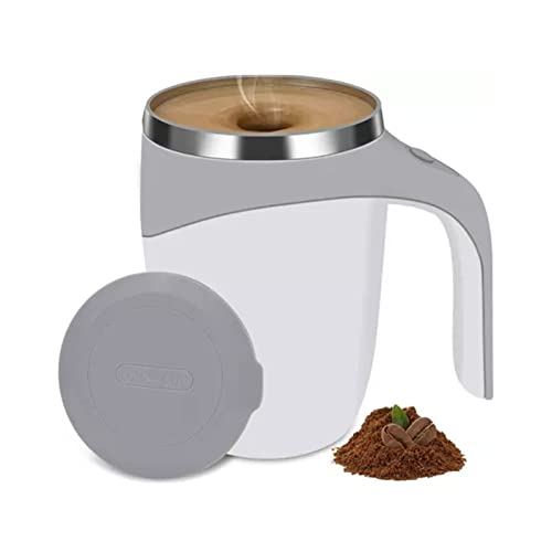  Self Stirring Coffee Mug, 304 Stainless Steel Full Automatic Electric Mixing Cup 380ML Magnetic Portable BPA Free With Lid For Home Travel (White)