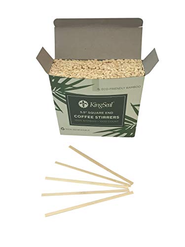  Bamboo Coffee Stir Sticks, 5.5 Inches, Square End, Stronger And Thicker Than Standard Wood, 100% Renewable And Biodegradable - 1 Box Of 1000 Stirrers