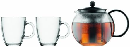 Bodum Assam Glass Tea Press With Stainless Steel Filter And Black Handle And Lid, 1.0-Liter, 34-Ounce