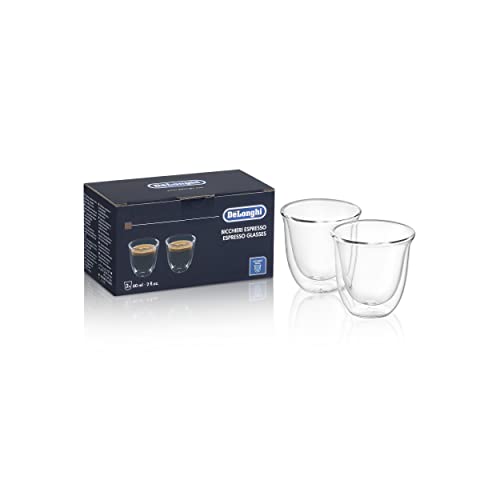 De'Longhi All-in-One Combination Coffee Maker & Espresso Machine + Advanced Adjustable Milk Frother & DeLonghi Double Walled Thermo Espresso Glasses, Set Of 2, Regular, Clear