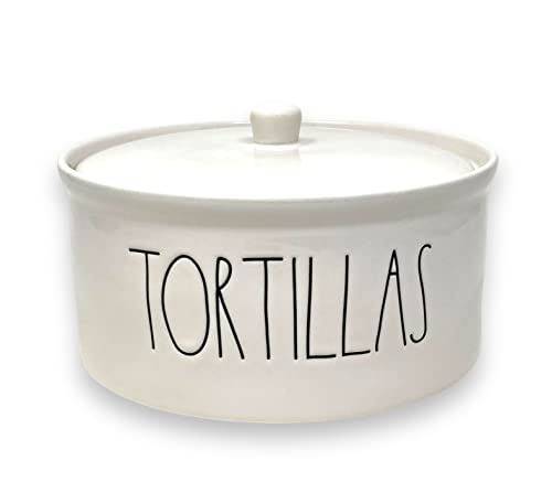  Ae Dunn TORTILLAS Warmer - Ceramic - Dishwasher And Microwave Safe - 8 In Diameter / 4 In Tall