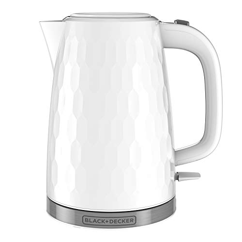 Black & Decker Honeycomb Collection Rapid Boil 1.7L Electric Cordless Kettle With Premium Textured Finish, White, KE1560W