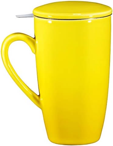  16 Oz Porcelin Ceramic Mug With Tea Infuser And Lid, Loose Leaf Tea Cup, Gift For Tea Lovers, Large Mug For Office And Travel, Gift For Christmas, Coffee Mug With Lid, Grey