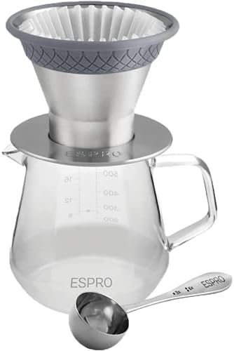  - BLOOM Pour Over Coffee Brewer Set - Durable Thermal Brushed Stainless Steel Sleeve, Dual Filter Mode With Patented Micro-Filter And 10 Paper Filters, Makes Coffee In 2 Mins