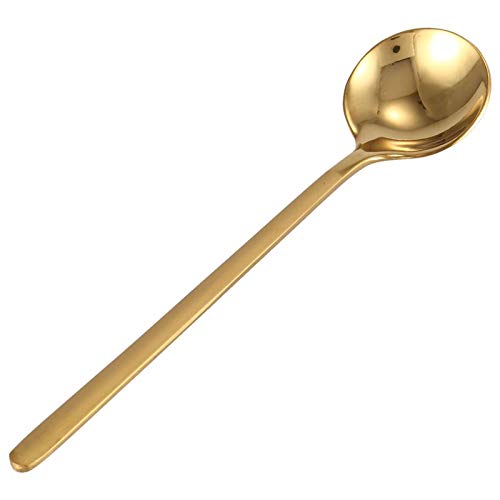  Wjq&linyuzi 4pcs/Set Round Shape Coffee Spoon Stainless Steel Mini Teaspoons Sugar Dessert Spoon Ice Cream Soup Spoon Kitchen Accessories, Gold, 001, 13.5x3cm