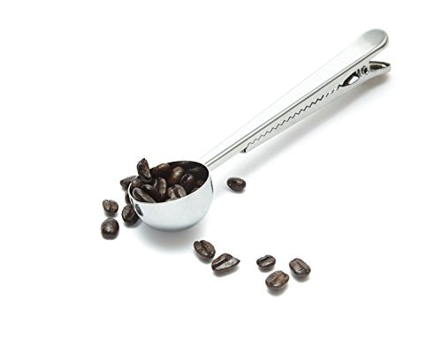 IEnjoyware Stainless Steel Coffee Spoon Clip - Attaches To Your Coffee Bag - Measuring Your Exact Coffee Grounds - Stainless Steel - Each Scoop Is One Teaspoon