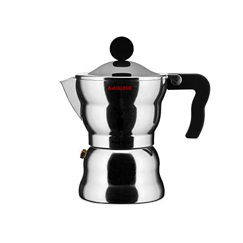 Alessi AAM33/3 Moka Stove Top Espresso 3 Cup Coffee Maker In Aluminium Casting Handle And Knob In Thermoplastic Resin, Black
