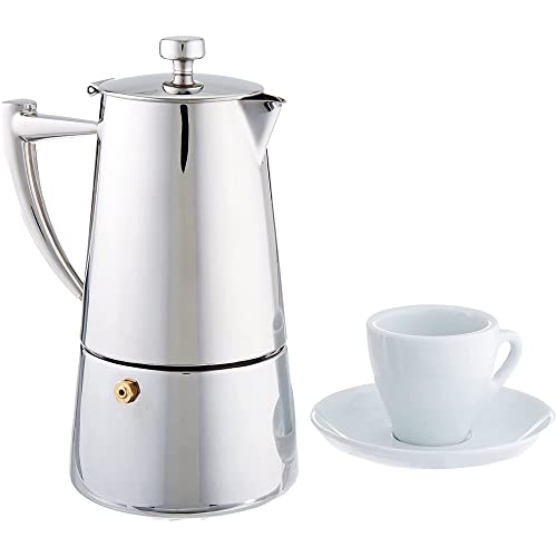  Stainless Steel 6-Cup Moka Pot Espresso Coffee Maker And 6 Roma Espresso Cups, 7-Piece Set