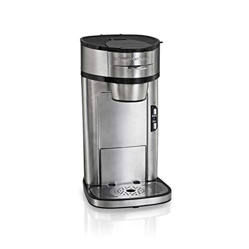Hamilton Beach Scoop Single Serve Coffee Maker, Fast Brewing, Stainless Steel (49981A) & 4.5oz Electric Coffee Grinder For Beans, Spices & More, Stainless Steel Blades, Silver (80350R)