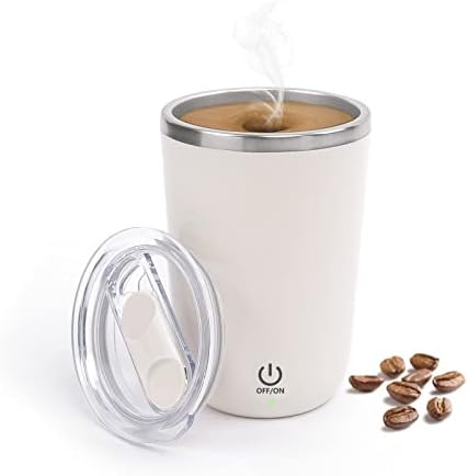  Self Stirring Coffee Mug, Magnetic Stirring Cup Rechargeable Automatic Stirring Cup, Stainless Steel Self Mixing Mug Self Stirring Mug For Coffee Tea Hot Chocolate Milk - 350ml/12oz (Beige)