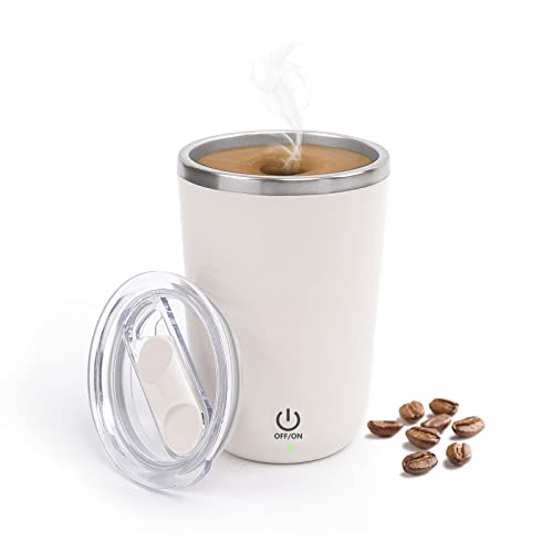  Self Stirring Coffee Mug, Magnetic Stirring Cup Rechargeable Automatic Stirring Cup, Stainless Steel Self Mixing Mug Self Stirring Mug For Coffee Tea Hot Chocolate Milk - 350ml/12oz (Beige)