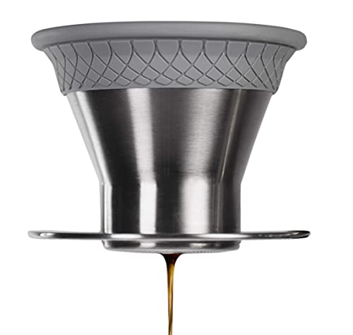  - BLOOM Pour Over Coffee Brewer Set - Durable Thermal Brushed Stainless Steel Sleeve, Dual Filter Mode With Patented Micro-Filter And 10 Paper Filters, Makes Coffee In 2 Mins