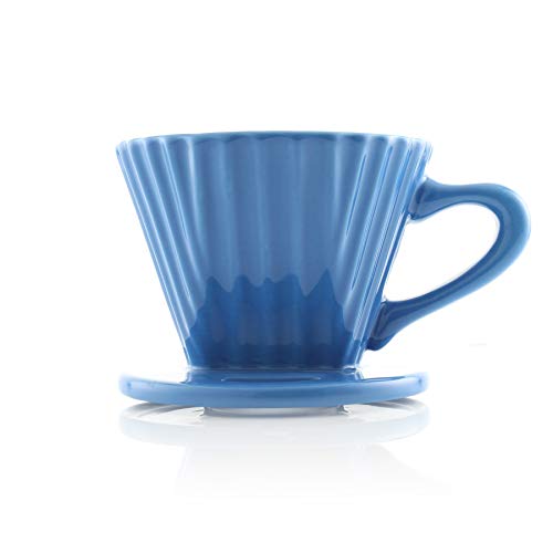  "Lotus" Ceramic Pour Over Coffee Dripper, 8 Ounces, Blue Cove
