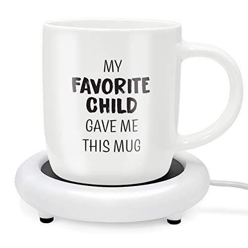  SoHo Funny Coffee Mug With Warmer Gift For Mom, Electric Heated Coffee Lover Gifts For Mothers Day/Birthday/Christmas, 12oz My Favorite Child Gave Me This Mug (Gift Boxed)