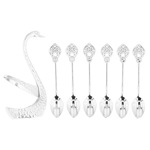  Coffee Spoon Holder, Highly Durable Coffee Spoon Set Glossy Surface Bright Color Elegant Swan For Hotel For Office For Home(Silver)