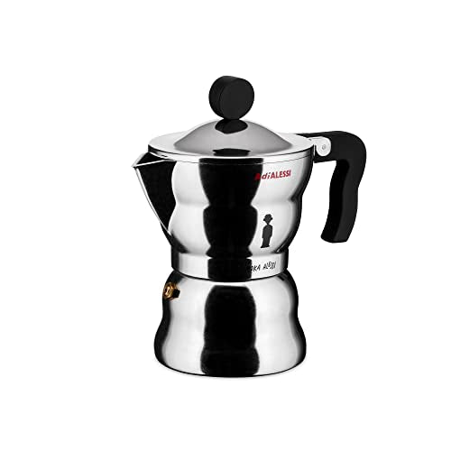 Alessi AAM33/3 Moka Stove Top Espresso 3 Cup Coffee Maker In Aluminium Casting Handle And Knob In Thermoplastic Resin, Black