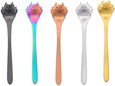  Cooking Spoon Coffee Spoon 5PCS Stainless Steel Stirring Spoon Mini Slotted Spoon Paw Shape Dessert Spoon Rainbow Coffee Spoons Espresso Beverage Drink Stirrer Ice Cream Spoon Serving Spoon
